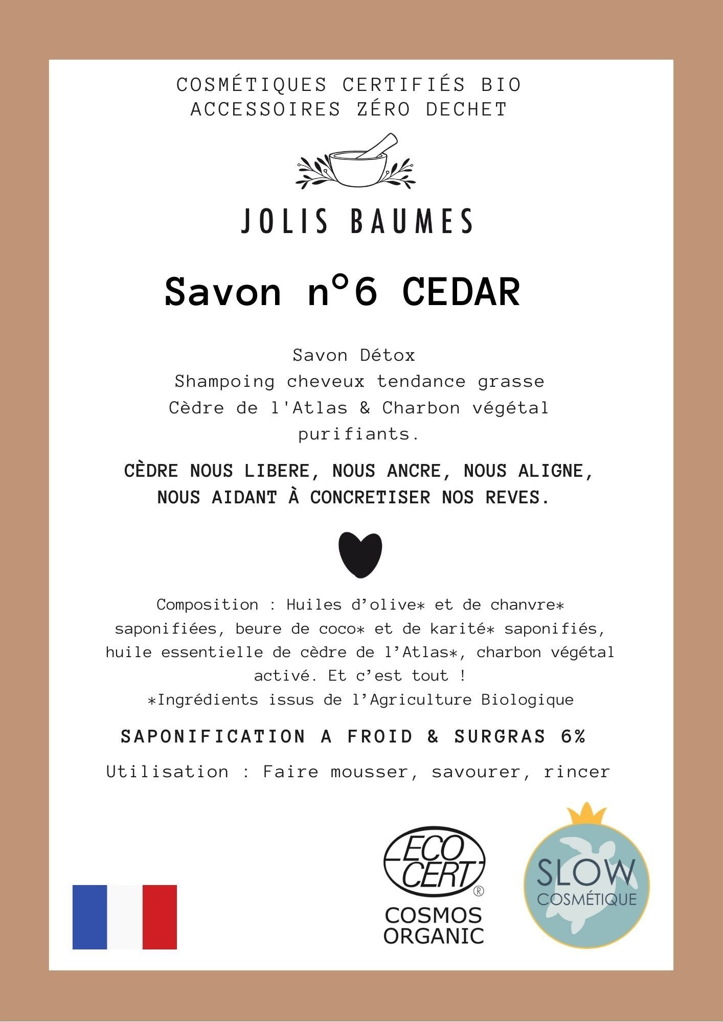 Jolis Baumes -- Savon n°6 cedar bio - 100 g