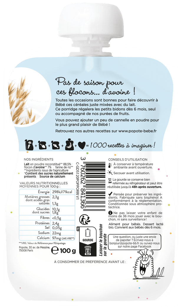 Popote -- Gourde lactée  porridge bio - 100 g