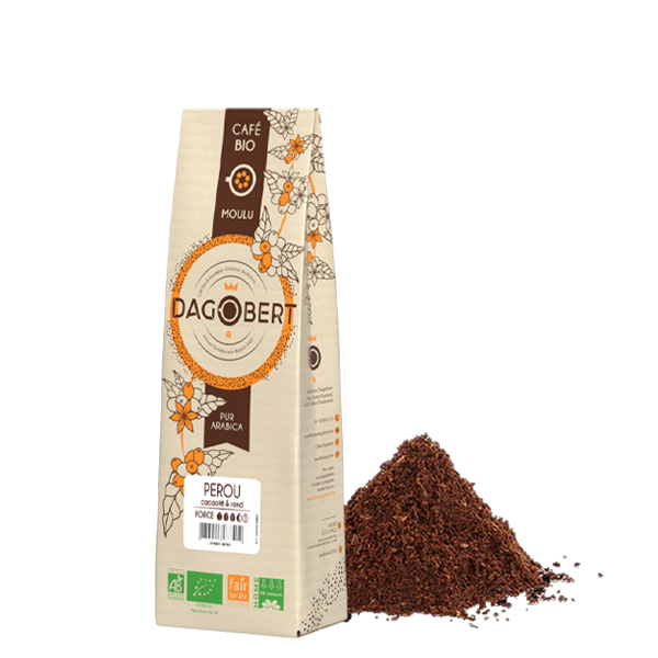 Les Cafés Dagobert -- Pérou 100% arabica, bio et équitable - moulu/filtre (origine Pérou) - 500 g