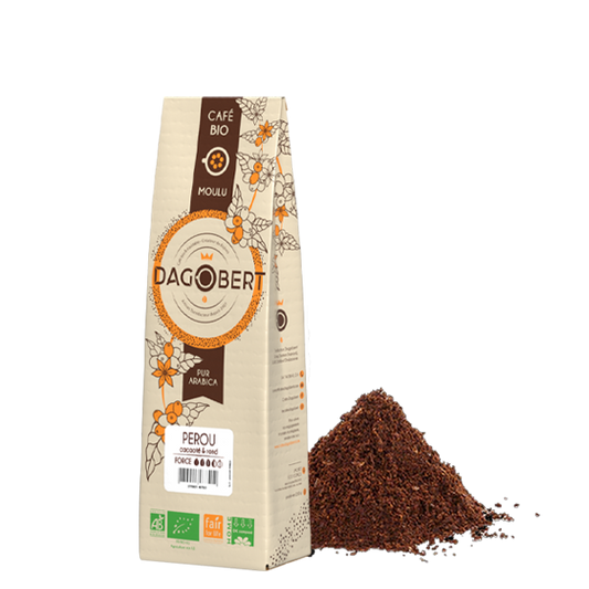 Les Cafés Dagobert -- Pérou 100% arabica, bio et équitable - moulu/filtre (origine Pérou) - 500 g